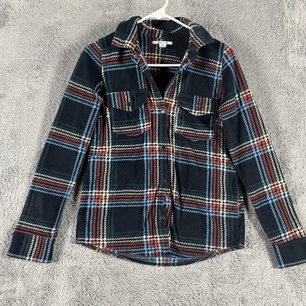 O'Neill Shirt Jacket Womens XS Multi Plaid Long Sleeve Collared Pearl Snap Front